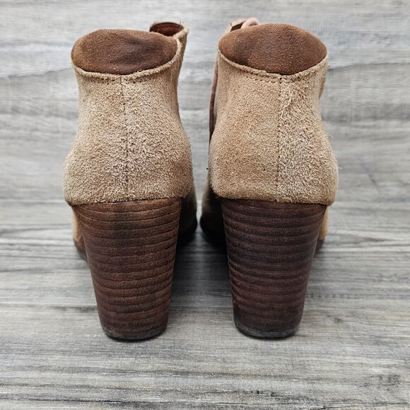 Lucky Brand Sumba Lace-up Suede Wedge Tan Ankle Bootie Boots - Picture 5 of 9